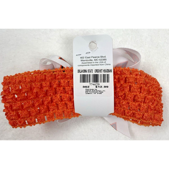 Oklahoma State OSU Crochet Head Band Removable Bow Baby Toddlers Girls NWT - Picture 4 of 4